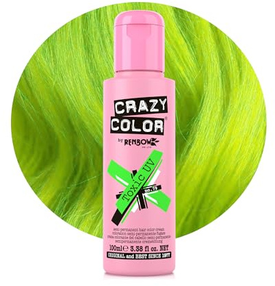 Crazy Color Vibrant Toxic UV Semi-Permanent Hair Dye. Highly Pigmented Neon Green Conditioning & Oil Nourishing Vegan Formula | No Bleach or Ammonia | 100ml
