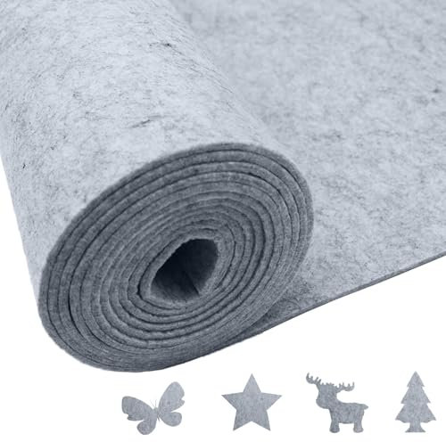 HDKAJL Filzrolle, 250 cm x 30 cm x 3 mm Hellgrau Polyester Filzstoff, zum Zuschneiden für DIY-Projekte wie Aufbewahrungstaschen, Patchwork, Nähen, Basteln und Dekoration​