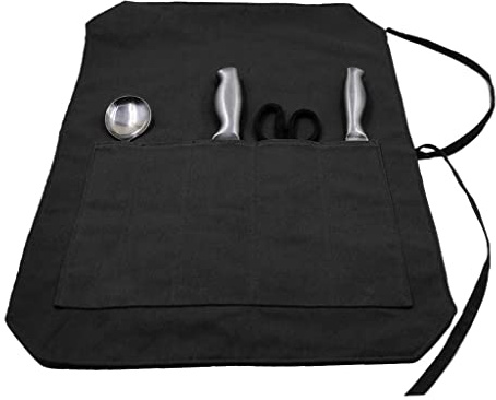 Luzhengyang Borsa porta coltelli da chef professionale con 5 scomparti, in tela, per gli appassionati di cucina, comoda, portatile, colore: nero
