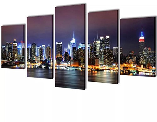 Rantry Leinwanddruck-Set New York Panorama in Farbe, 200 x 100 cm, Innenmöbel für Wohnzimmer, Büro, Schlafzimmer
