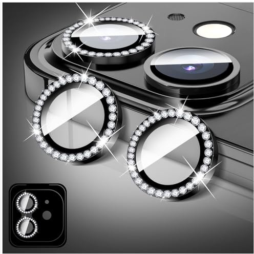 LucBuy Kameraschutz Kompatibel mit iPhone 11, Diamant Aufkleber für Kameraobjektiv Abdeckung, Displayschutzfolie aus Gehärtetem Glas, Individuelle Automatisch Ausrichtende Metallringe