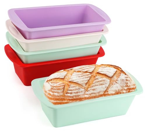 5 Stück Silikon Backformen,Backform Rechteckig, 20x9.5x 5.5cm,Kastenform Silikon für Kuchen und Brote,Silikonformen Backen,Silikon Backform,Airfryer Silikonformen Brotformen Zum Backen Zubehör Set