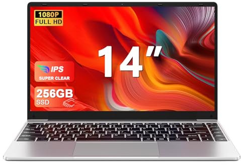 2025 Newest Ordenador Portátil 14 Pulgadas Win 11 con 5G WiFi,256GB SSD Expansión SSD 1TB（Up to 2.8Ghz）BT4.2 3.0 Transmisión Puerto 1080P Portátiles FHD Buenos & Mini Puerto Multimedia con ratón-Plata