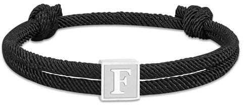 ZENGSING Bracelet de Corde Pour Homme Bracelet Nautique Tressé avec Lettres A-Z Bracelet Cordon Nautique Surfeur Bracelet Cordon Réglables pour Homme Femme (Noir-F)