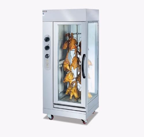 Cleiton® Asador de Pollos a Gas Butano Vertical para 12 Pollos de 55x67 cm en Acero Inoxidable con 1 Espada | Temperatura max 300°C - 7500W | Asador Profesional para Bares y Restaurantes