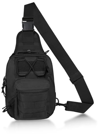 FuninCrea Sling Bag Herren Taktisch Umhängetasche Herren Anti-Diebstahl Crossbody Bag Herren Brustbeutel Mehrtaschig und Vielseitig Einsetzbar Brusttasche Herren mit Magisches Klebeband (Schwarz)