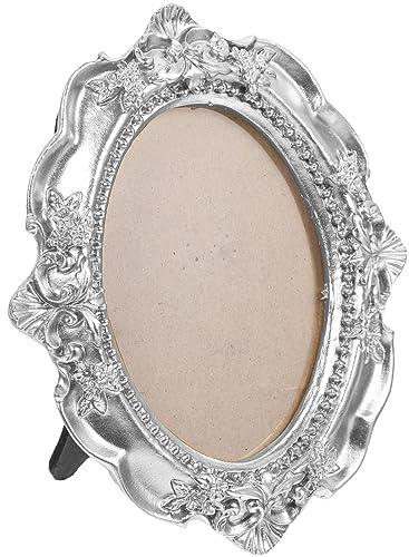 Mipcase Mini Oval Photo Frame, Vintage Silver Resin Picture Display | Ideal for dollhouse decor, secure tabletop display, fits small pet portraits, intricate antique style, solid resin build