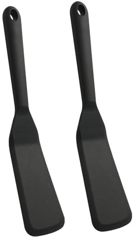Set di 2 spatole in silicone antiaderente e resistente al calore per cucinare pesce, pancake, uova, spatole per pizza e bistecca, utensili da cucina senza BPA, design ergonomico, nero (16 cm x 5 cm)