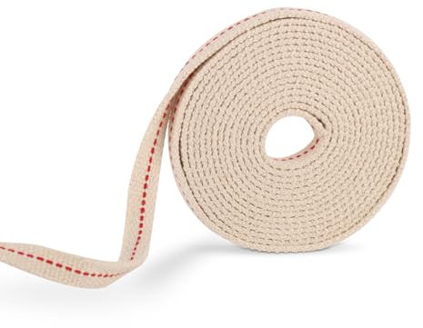 Gosknor Mechas para Lámparas de Aceite con Puntada Roja, 1,5 cm 3 m de Algodón Plano a Base Queroseno para Lámparas Queroseno y Aceite de Parafina (Blanco)