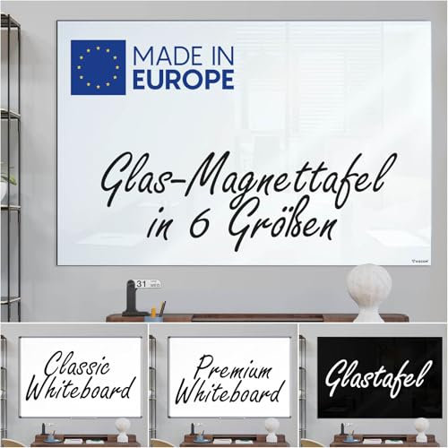 VISCOM Glas-Magnettafel - 40 x 60 cm in reinem Weiß - rahmenlose Magnetwand - Memoboard magnetisch, beschreibbar & trocken abwischbar - inkl. Magnete, Stift, Tafellöscher
