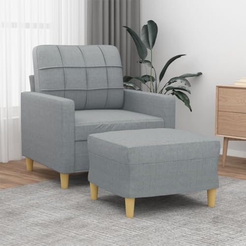 Homgoday Sessel mit Hocker Hellgrau 60 cm Stoff Polstersofa Loungesessel, Polstersessel Einzelsofa Loungesofa Sitzmöbel für Wohnzimmer Empfang Büro