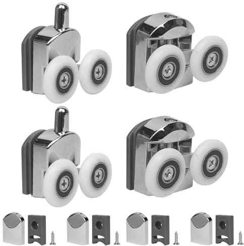 shower door rollers,sliding shower doors wheels replacement roller runner wheel,shower door accessories,with anti-collision blocks and screws,for curved glass doors home/hotel use (4 pcs/23mm)
