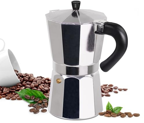 Supvision Moka Pot Aluminum Italian Coffee Maker Stovetop Espresso CoffeeMakers Mocha Pot Percolator for Electric Ceramic Stove Classic Greca Cafe Makers Portable for Easy Brewing (Silver, 6 Cup)