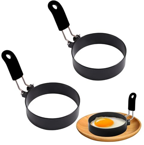 2Stück Spiegeleier Form,Spiegeleierformen für Die Pfanne,Eierform,Spiegeleiform,Pochierte Eier Form Pancake Edelstahl,Eierformer,Crumpet Eierring Rings,Spiegeleipfanne,Stainless Steel Egg Ring Schwarz