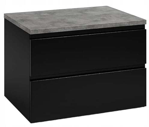 Deftrans Mobile sospeso nero 60x50 cm con piano – Mobile bagno sottolavabo con cassetti, lavabo, serie Modus, elegante e pratico