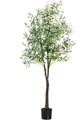 CURBX Olivo Artificial Grande De Árbol, Plantas Artificiales Grandes, Hojas Y Olivas Realistas, Plantas Artificiales Decorativas, Planta Artificial Realista(170cm/5.6ft)