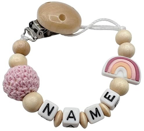 personalisiertes baby geschenk mit Namen für Mädchen oder Junge Baby Geschenk personalisiert zur Geburt & Taufe Regenbogen in Natur Holz Rosa Blau & Mint (Rosa Regenbogen)