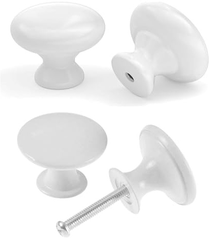 Ezranova 4 pcs Drawer Knobs White Door Knobs, Single Hole Cupboard Handles, 30mm Round Mushroom Shape