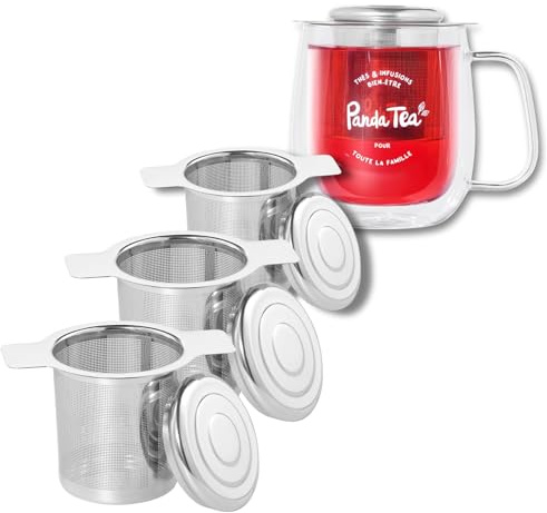 Panda Tea - 3x Paniers à Thé en Inox - Infuseur Thé Original et Pratique pour Infuser Vos Thés en Vrac - Passoir à thé