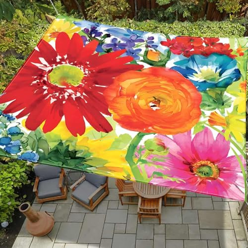 Hiseng Tenda a Vela Ombreggiante Impermeabile, Motivo Fiore 3D Vele Parasole Quadrata Rettangolo con 4 Corde Telo Ombreggiante Terrazzo Telo Ombra per Esterno (Pittura a olio,2x2.4m)
