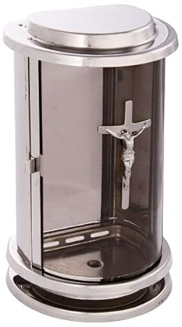 Grablampe halbrund aus Edelstahl mit Kreuz Friedhof Grablaterne Grableuchte Grablicht