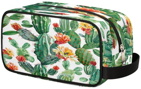 Watercolor Cactus Flowers Toiletry Bag Hanging Cosmetic Bag Portable Travel Makeup Bag Large Shaving Bag for Women Men