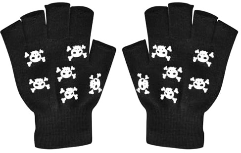 Tktouci Guantes de ciclismo de esqueleto, brillan en la oscuridad, guantes de ciclismo sin dedos para niños, calavera brillante en la oscuridad para carnaval, bailes de máscaras, fiesta de Navidad