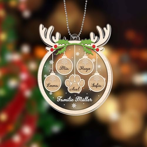 Geschenke Mall Personalisiertes Ornamente - Die Familie Zu Weihnachten - Weihnachtskugel mit Namen, Geschenke für Familie, Personalisierte Weihnachtsdekorationen mit Familiennamen (5 Kinder)