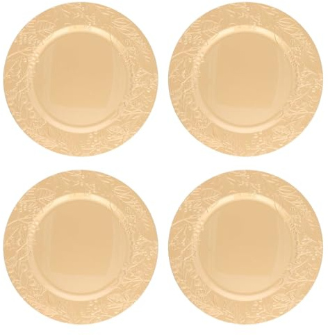 Acan Tradineur - Confezione da 4 Sottopiatti rotondi natalizi riutilizzabili - Design a vischio, realizzato in plastica, ideale per presentazioni di dolci, torte, ecc. - Ø 33 cm, colore oro
