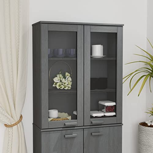 Hoopleep Highboard-Oberteil HAMAR Dunkelgrau 85x35x100 cm, Massivholz Kiefer, 3 Böden, Glastüren, Stabiler Schrankaufsatz für Schlafzimmer & Wohnzimmer