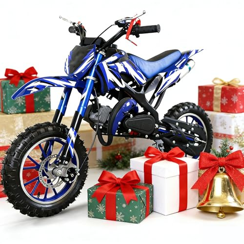 Generisch 49cc 2Takt Dirt Cross Pocket Midi Enduro Dirtbike Enduro Motocrossbike Motocross Motorrad Cross 60cm Sitzhöhe 10 Zoll Vorderrad Motor Pocketbike (Viele Farben,49ccm 2T) (Blue)