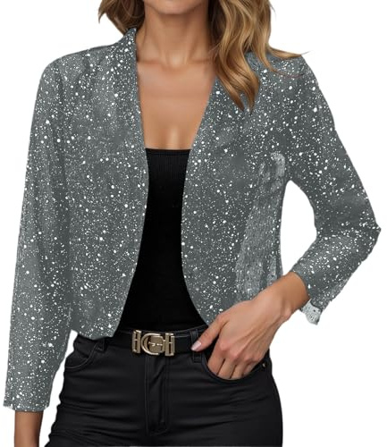 DaPongZhi Bolero Damen Glitzer Cardigan Party Jacke Pailletten Bolerojacke Elegant Festliche Oberteile Leicht Schulterjacke Trachten Strickjacke Shrug Outfit Langarm Frauen Kleidung