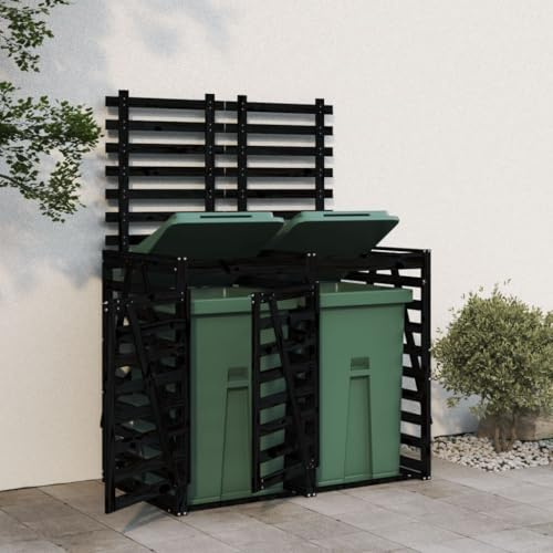 Générique Abri pour Poubelle Double sur roulettes Noir Bois Massif de pin,Maison & Jardin,Produits ménagers,Accessoires pour conteneurs à déchets,Cache-conteneurs à déchets,3157689
