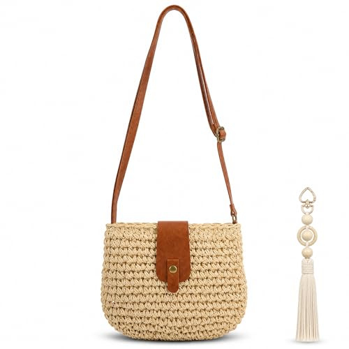 Celsano Straw Bags for Women UK, Summer Bohemian Straw Crossbody Bag with Zipper Handmade Weave Straw Small Beach Bag with Adujustable Strap for Beach Holiday Vacation Travel