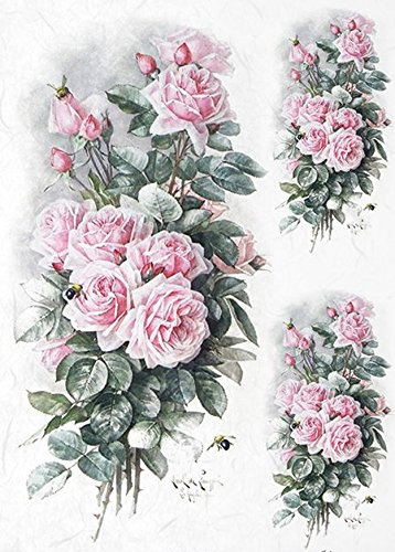 Zita's Creative Reispapier A4 - Rosenstrauss. Motiv-Strohseide, Strohseidenpapier, Decoupage Papier
