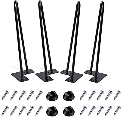 MSOBAIW 16 Zoll Haarnadel Beine, Heavy Duty Metal Tischbeine für Schrank, TV-Schränke, Schubladen, Nachttisch, 3/8 Dia Satin schwarz Zwei-Stab Eisen Draht Beine für DIY Möbel (40.5cm, Schwarz)