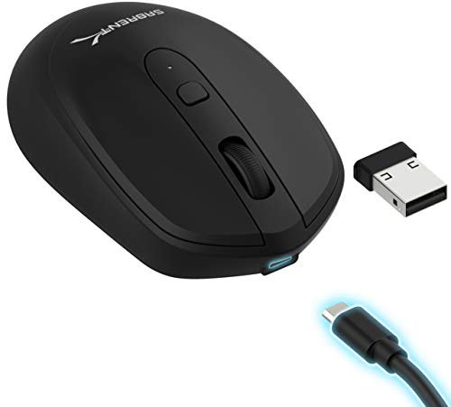 SABRENT Rechargeable Wireless Mouse, Adjustable DPI 800 1200 1600, Mute Silent Click, Mini Optical Computer Mouse, Wireless Mouse and 2.4 GHz Connection (MS-RCWM)