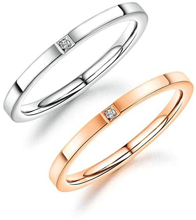 Bishilin Titanring für Frauen Zirkonia Schmal Rund 2 MM Vintage Damen Ring Silber Rosegold Freundschaftsring