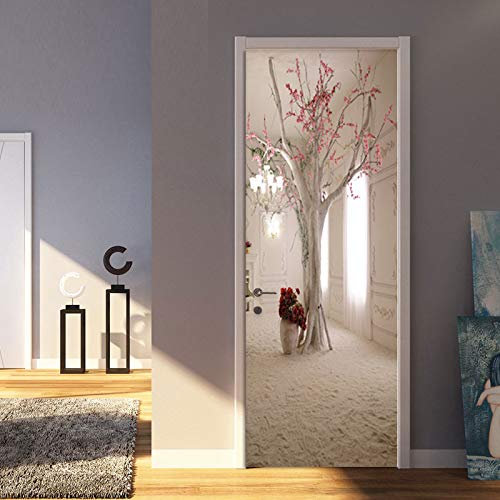Yelilad Adesivi per Porte Interne 3D Moderno Creativo Floreale Albero Parete Soggiorno Sala da Pranzo Carta da Parati Romantico complementi arredo casa Pasta PVC Impermeabile 95x215 cm