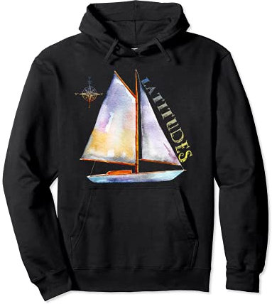 Aquarell-Segelboot mit Kompass und LATITUDES Segeln Pullover Hoodie