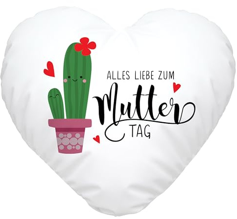SpecialMe® Herzkissen süßer Kaktus Alles Liebe Mama Weiss Herz-Kissen