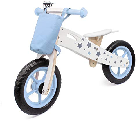 HYGRAD® Wooden Balance Bike Kids Running Walking Lightweight Training Bikes + Bell & Basket (Blue)