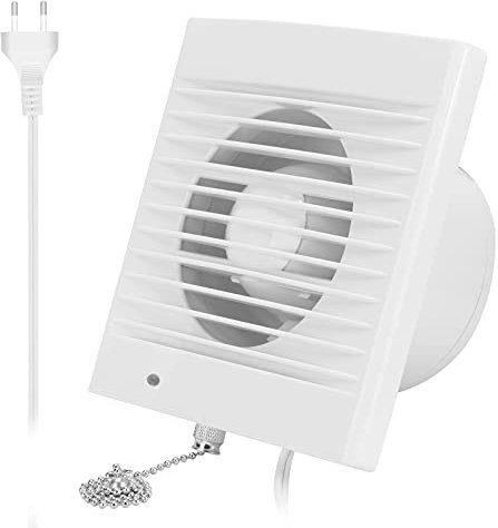Ventilateur d'extraction 100 mm 12W 130m³/h avec Clapet anti-retour et Interrupteur à chaîne, Ventilateur de Fenêtre et Mural Pour Cuisine Salle de Bain Serre Garage -4 pouces