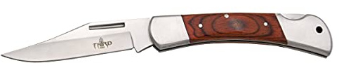 THIRD klappmesser, Holzgriff, Klinge aus rostfreiem Stahl 8,6 cm, Stahlzwinge, insgesamt 19,4 cm, 11275, Werkzeug für Sport, Fischerei und Jagd