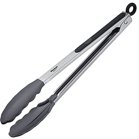 Westmark Servierzange, Mit Silikonlaffen und gummierten Griffen, Länge: 34 cm, Rostfreier Edelstahl/Kunststoff/Silikon, Classic Silicone Maxi, Silber/Schwarz, 16182270