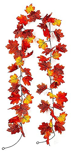 Mokyler Guirnalda de hojas de otoño, 175 cm, decoración de Acción de Gracias, guirnalda de hojas de arce artificiales, guirnalda de hiedra de arce rojo, guirnalda de otoño para dormitorio, decoración