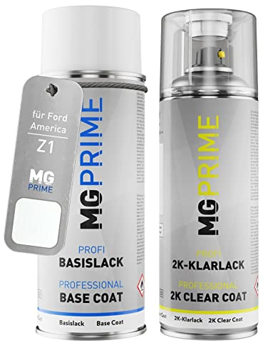 MG PRIME Autolack 2K Spraydosen Set für Ford America Z1 / 4WFAXWA Oxford White Basislack 2 Komponenten Klarlack Sprühdose