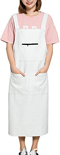 MJAHQ wasserdichte Schürze Damen Halfterschürze Gartenschürze Leder gummischürze metzger ölbeständig mit großen Taschen zum Grillen, Industrie Laboroverall-Weiß_L-100x72cm