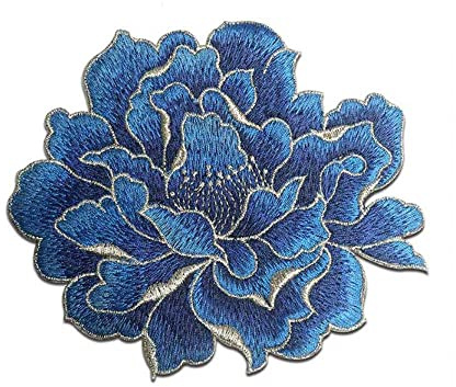 Sourcemall sy på blommiga pioner, broderade blomapplikationer för gör-det-själv-kläder, jackor, jeans, ryggsäckar, hattar, konsthantverk sömtillverkning (mörkblå pion)