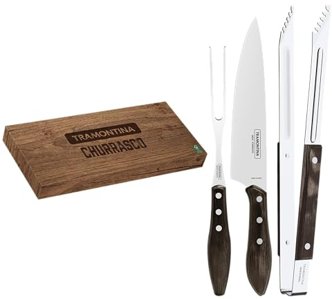 Tramontina Set Utensili per Carne Manico in Legno Polywood Castagno 3 Pezzi